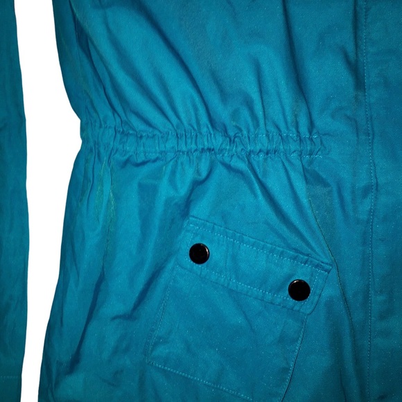 Turquoise Lightweight Jacket, Teal Raincoat, Spring Blue, Kenneth Cole, Medium - Picture 3 of 16